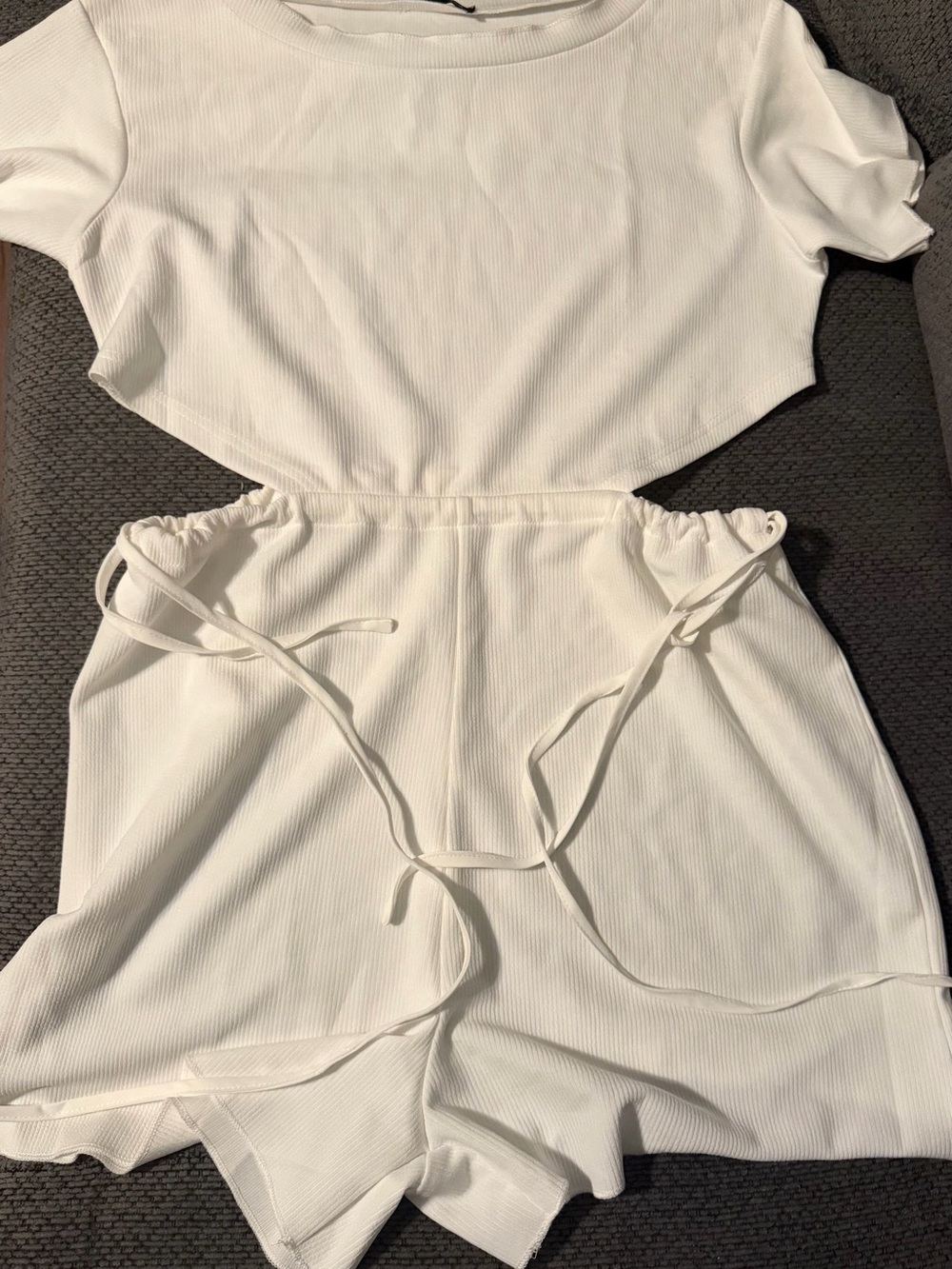 White Ribbed Two-Piece Set - Crop Top & Drawstring Shorts